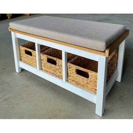 385245 : Ghế Băng Gỗ Sồi + Nệm Với Rỗ Lục Bình